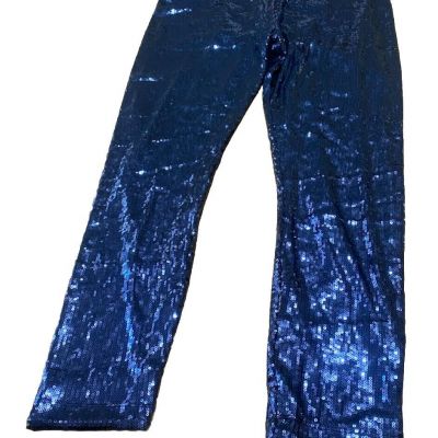 Blue Sequin Leggings Women's Large High Rise Lined Elastic waist JCPenney NEW